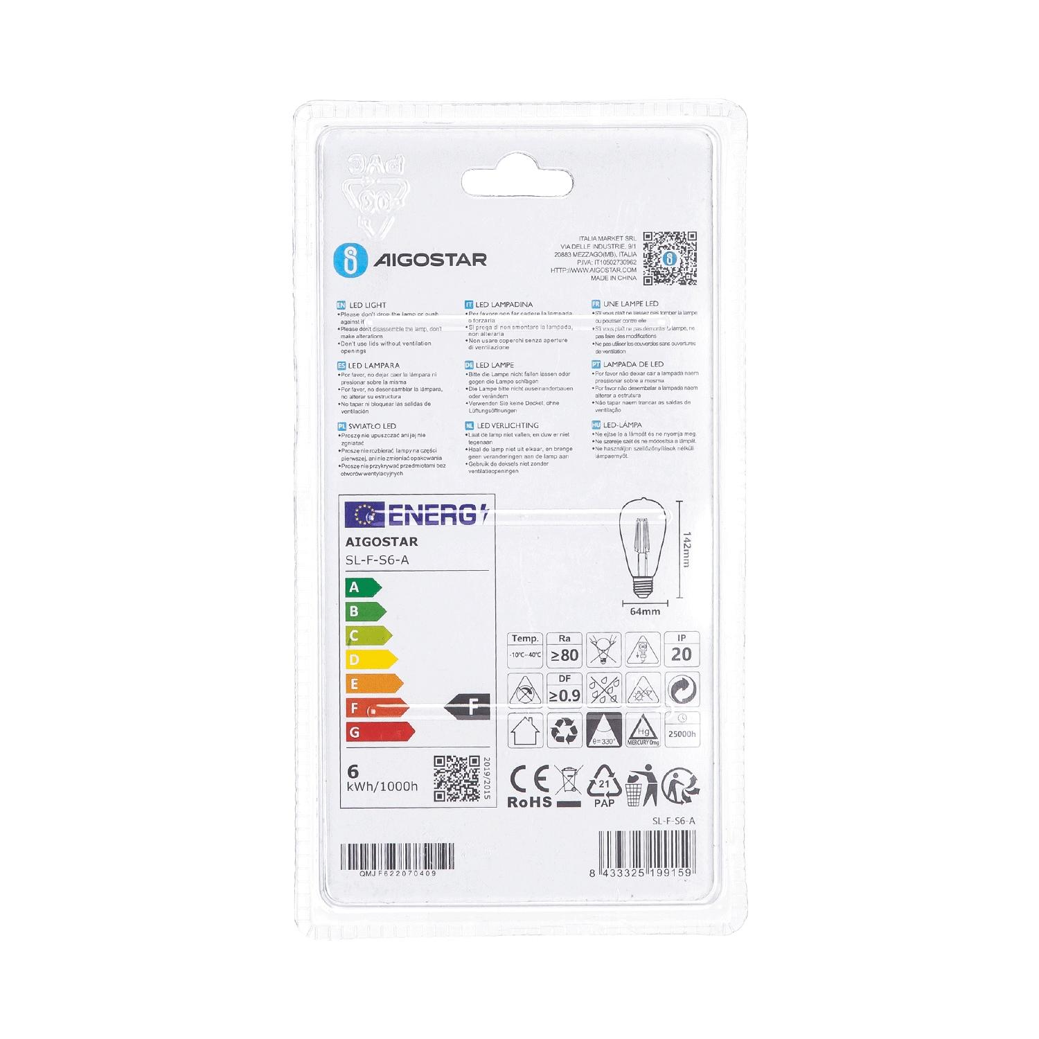 LED Filament Bulb (Amber) ST64 E27 6W