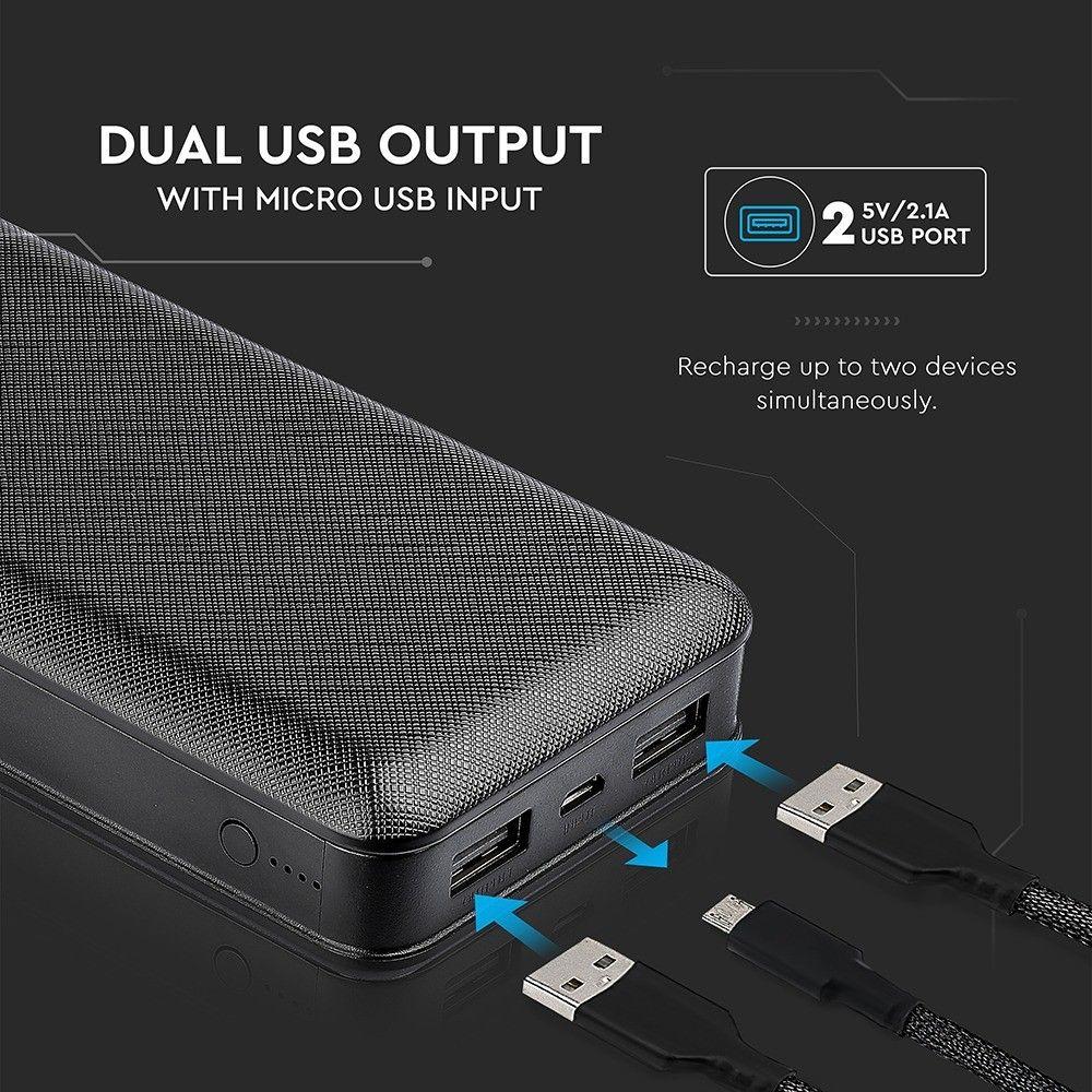 Power Bank, 20000mAh/74wh, 5V, Czarny, VTAC, SKU 8190