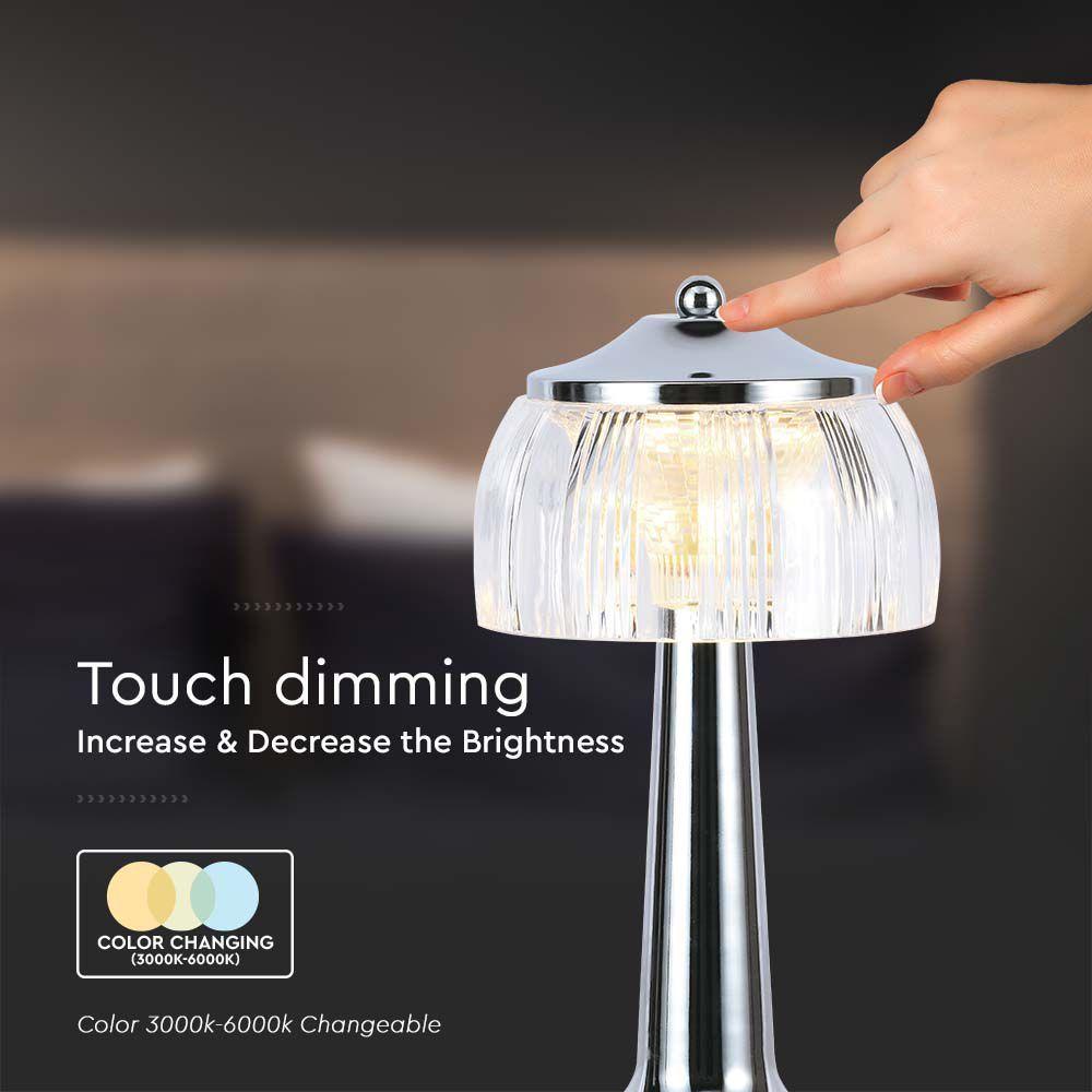 VT-1048 LED TABLE LAMP 1800mAH BATTERY 13.5x26.5CM 3IN1 CHROME BODY