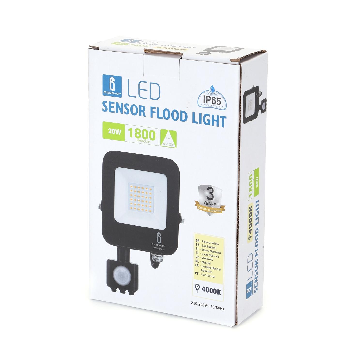 LED Floodlight with Sensor Black 20W