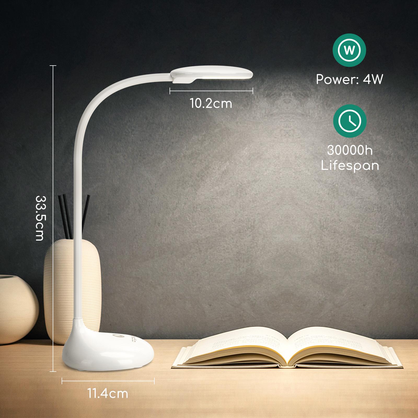 Lampa Stołowa LED Ściemnialna Biała 4W 4000K(4W,2700K-6500K)