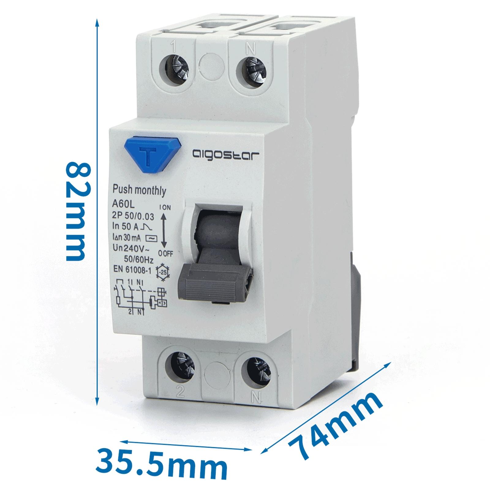 Residual Current Circuit Breaker 2P 50A 30mA AC Gray