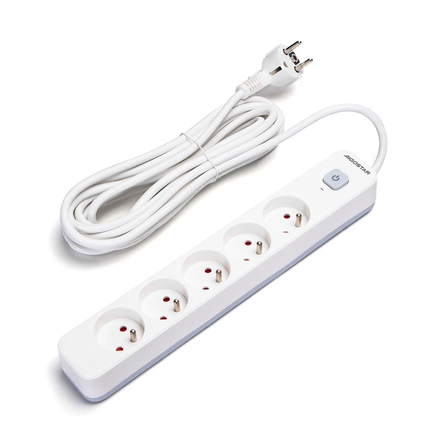 Power strips 5-way 5m H05VV-F 3G1.0m㎡ White and Gray