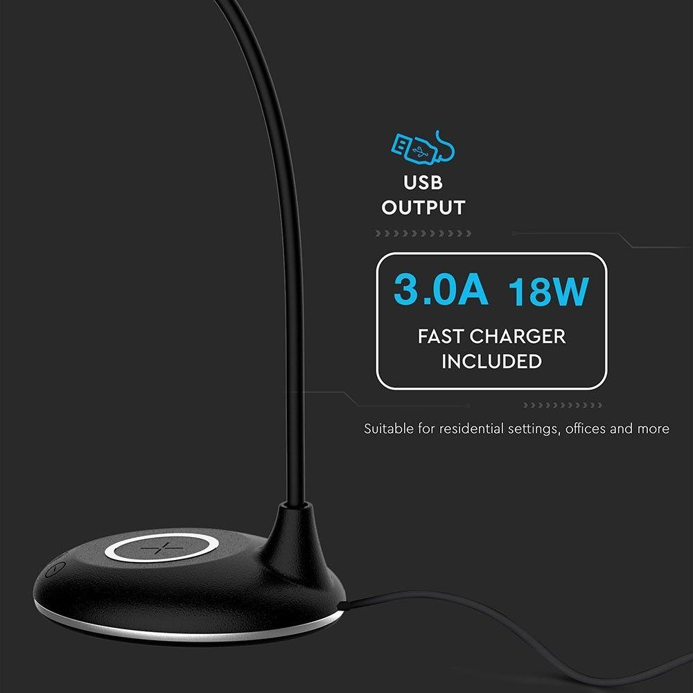 VT-7705 5W LED TABLE LAMP WITH WIRELESS CHARGER 2700K-6500K BLACK