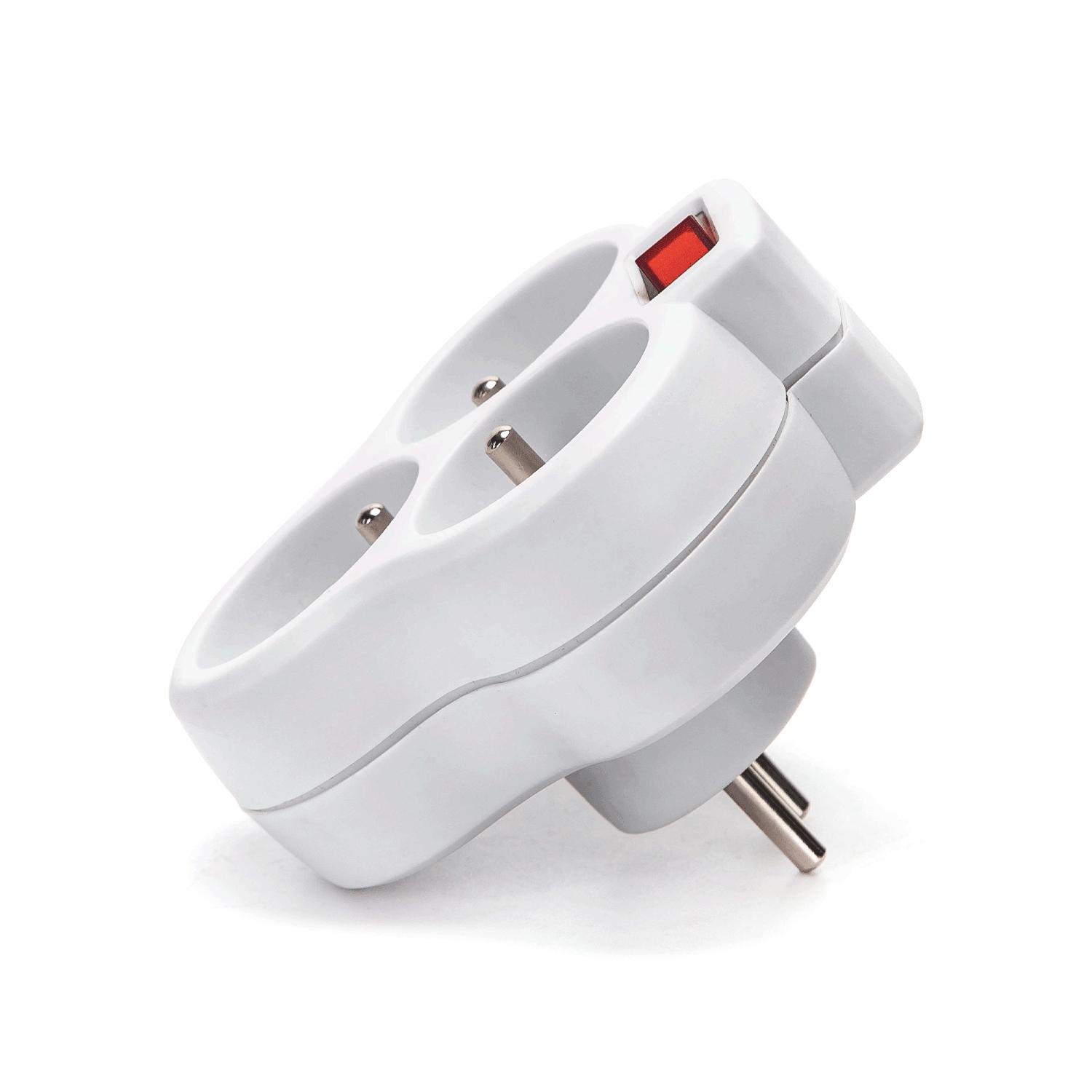 French 3-Way Adaptor (With Switch) 16A White