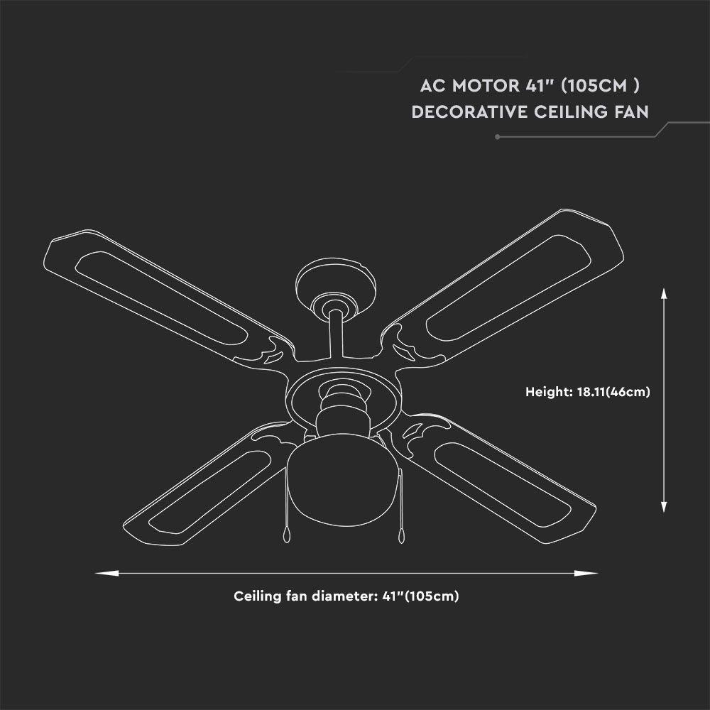 VT-6042-4 50W CEILING FAN WITH LIGHT KIT -PULL CHAIN CONTROL-4 BLADES-AC MOTOR