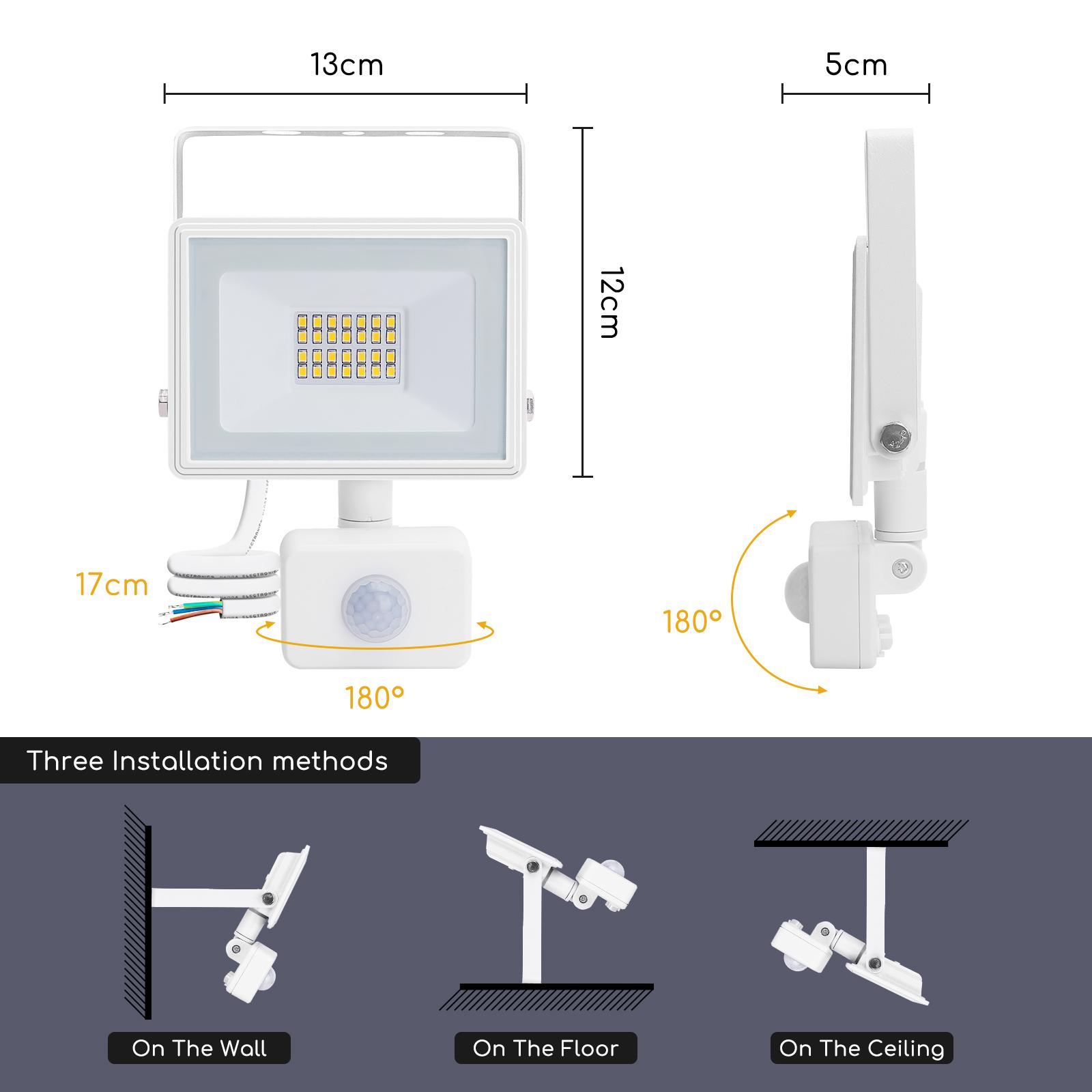 LED Slim Floodlight with Sensor White 20W (Die-casting)