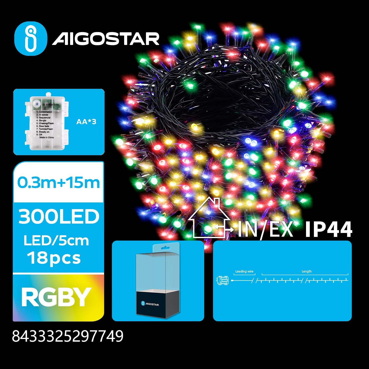 3AA battery flat string lights, RGBY, 15m