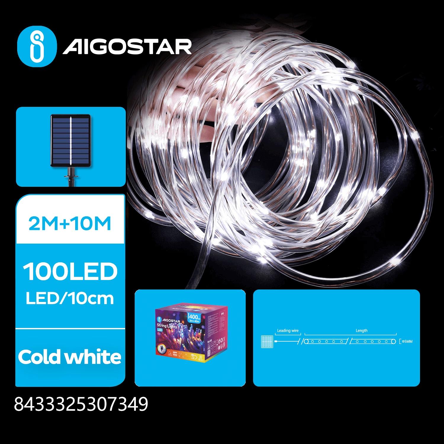 Solar -Φ5mm tube string lights, cold white, 2m+10m