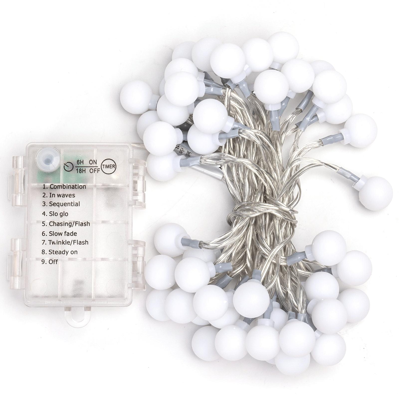 3AA battery milk bulb string lights, cold white, 5m