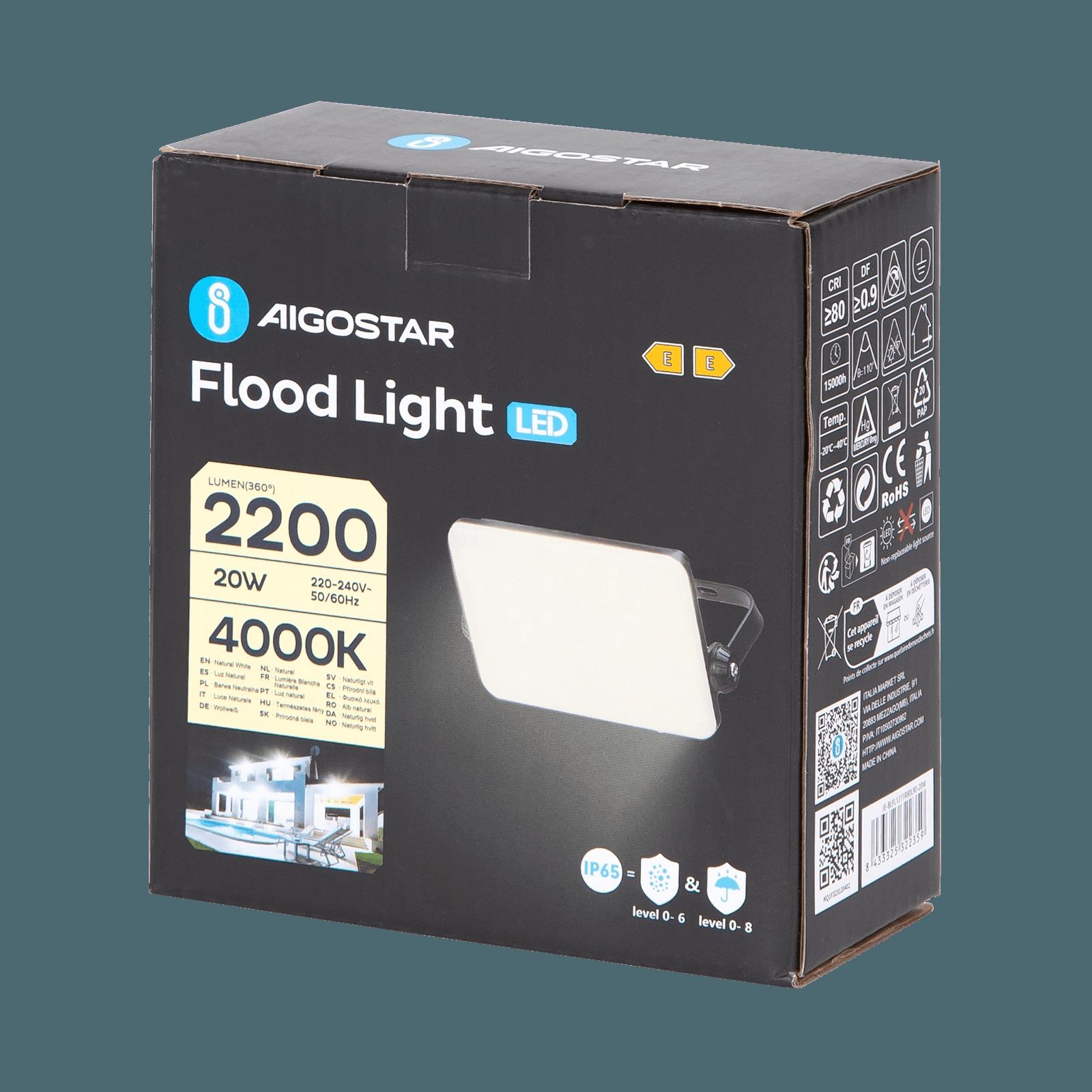 LED Frosted Cover Floodlight with Black Housing, 20W, 4000K