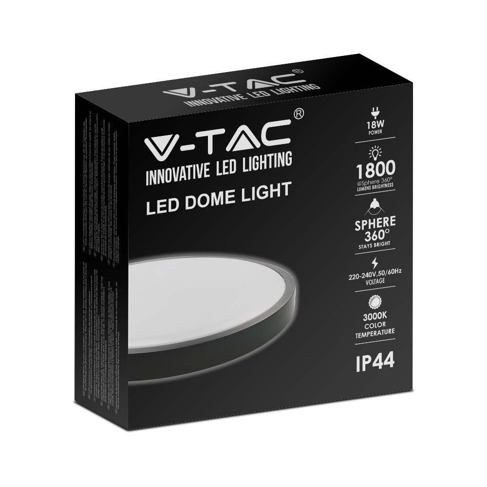 18W Plafon LED, Średnica: 225mm, Barwa:4000K, Klosz: Okrągły mleczny czarna ramka, IP44, VTAC, SKU 7634