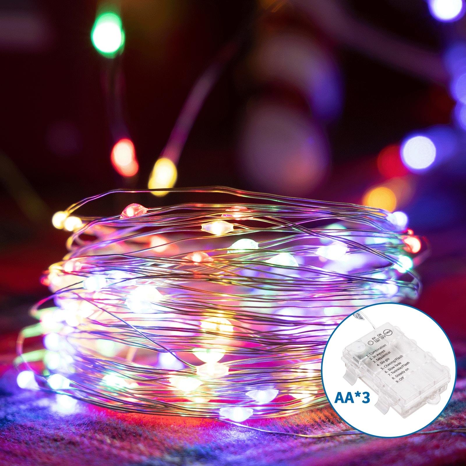 3AA battery copper wire string lights, RGBY, 15m