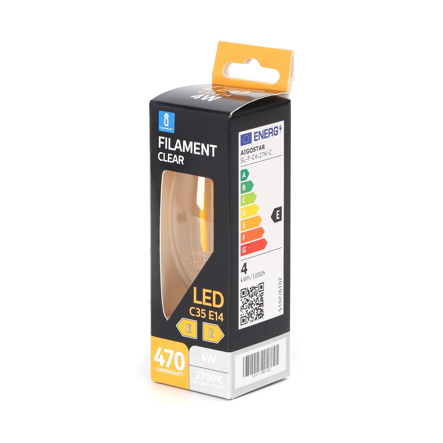 Żarówka LED Filament (Przezroczysta) C35 E14 4W(4W,E14,2700K,470lm)