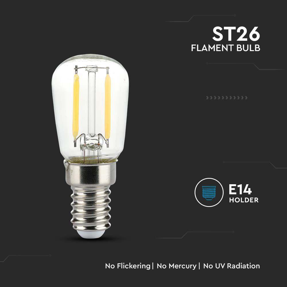 2W ST26 Żarówka LED Filament, Klosz Transparentny, Barwa:3000K, Trzonek:E14, VTAC, SKU 214444