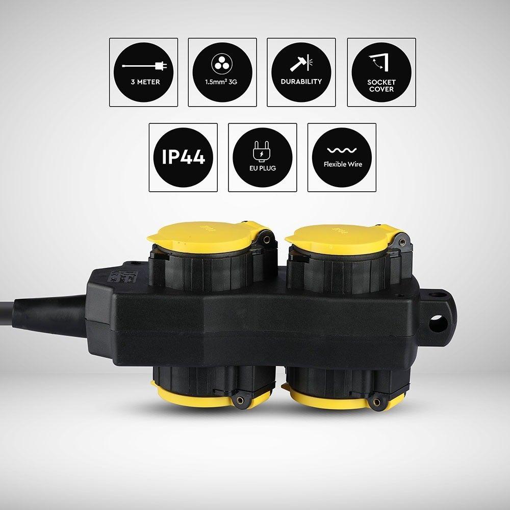 VT-1124-3 4 WAYS SOCKET (3G1.5MMX3M)-IP44--BLACK+YELLOW