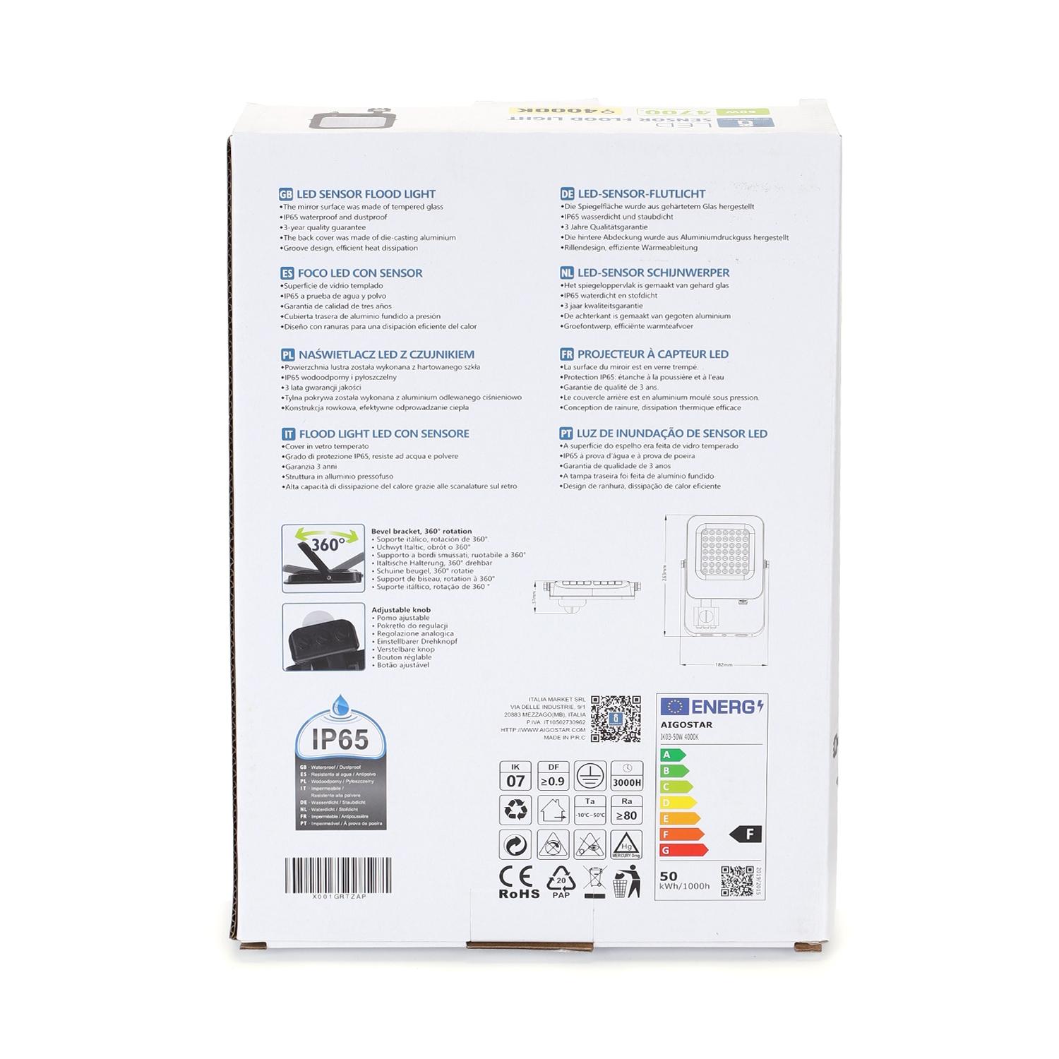 LED Floodlight with Sensor Black 50W