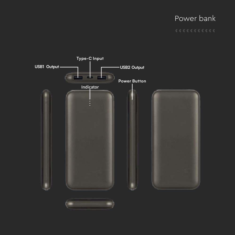 10000mah Powerbank 2A 30cm, Typ: C, Kolor: Szary      , VTAC, SKU 23037