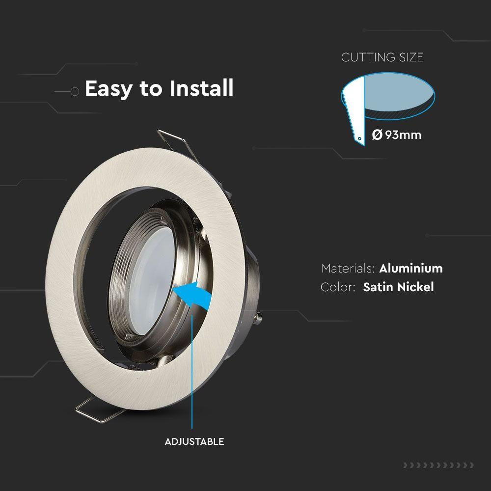 Oprawa wpuszczana Spot, Trzonek:GU10, Okrągła, IP20, Satynowy Nikiel, VTAC, SKU 3690