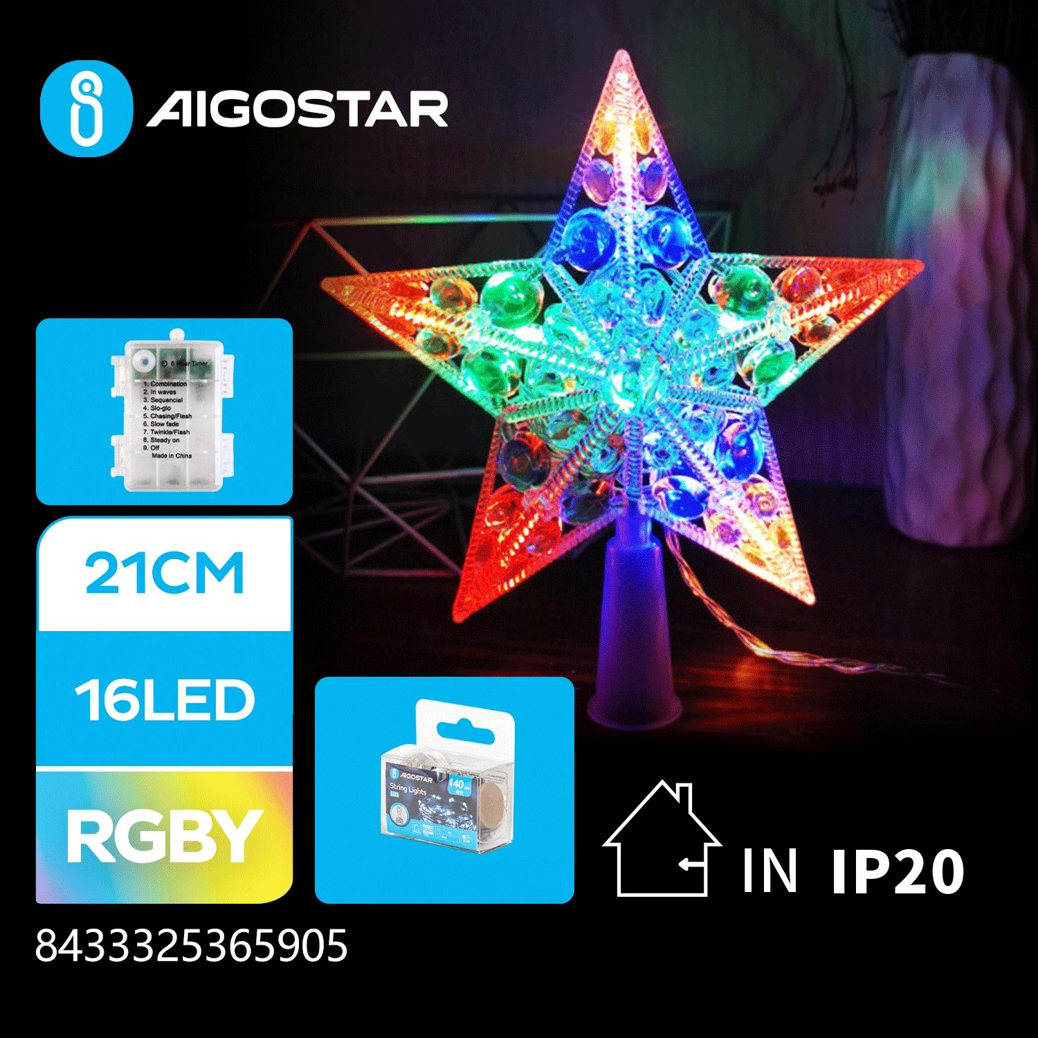 3AA Battery String Light, 21cm Tree Topper Star, RGBY