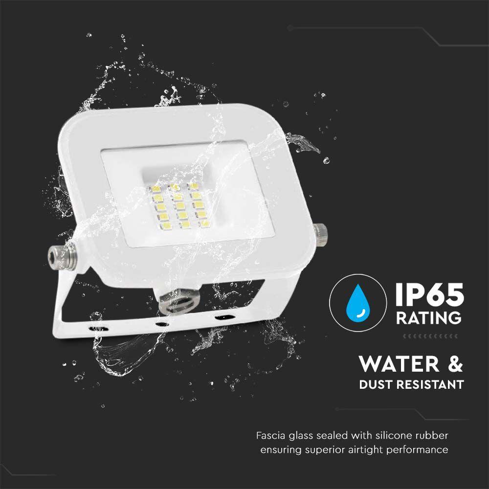 VT-44010 10W FLOODLIGHT SAMSUNG CHIP 3000K WHITE BODY WHITE GLASS