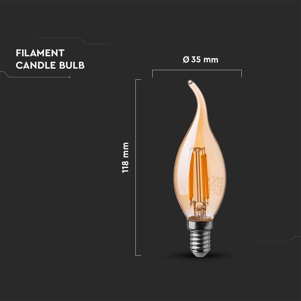 VT-1949 4W CANDLE FILAMENT BULB AMBER COVER TIP 2200K E14