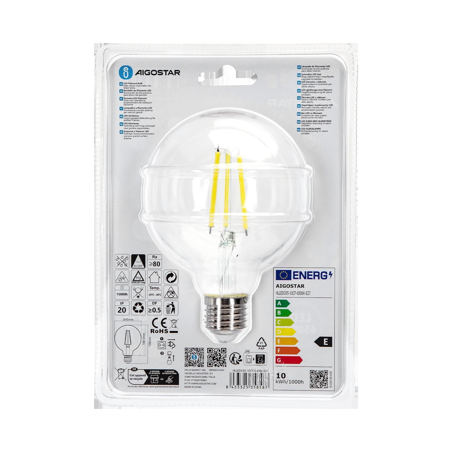 Żarówka LED Filament (Przezroczysta) G95 E27 10W