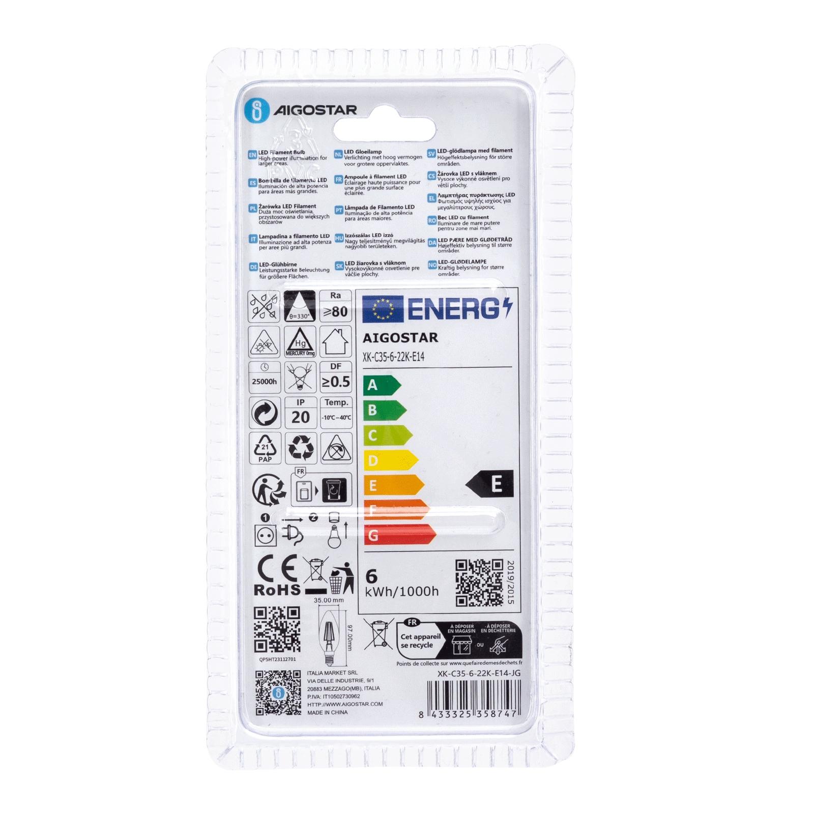 Żarówka LED Filament (Bursztynowa) C35 E14 6W