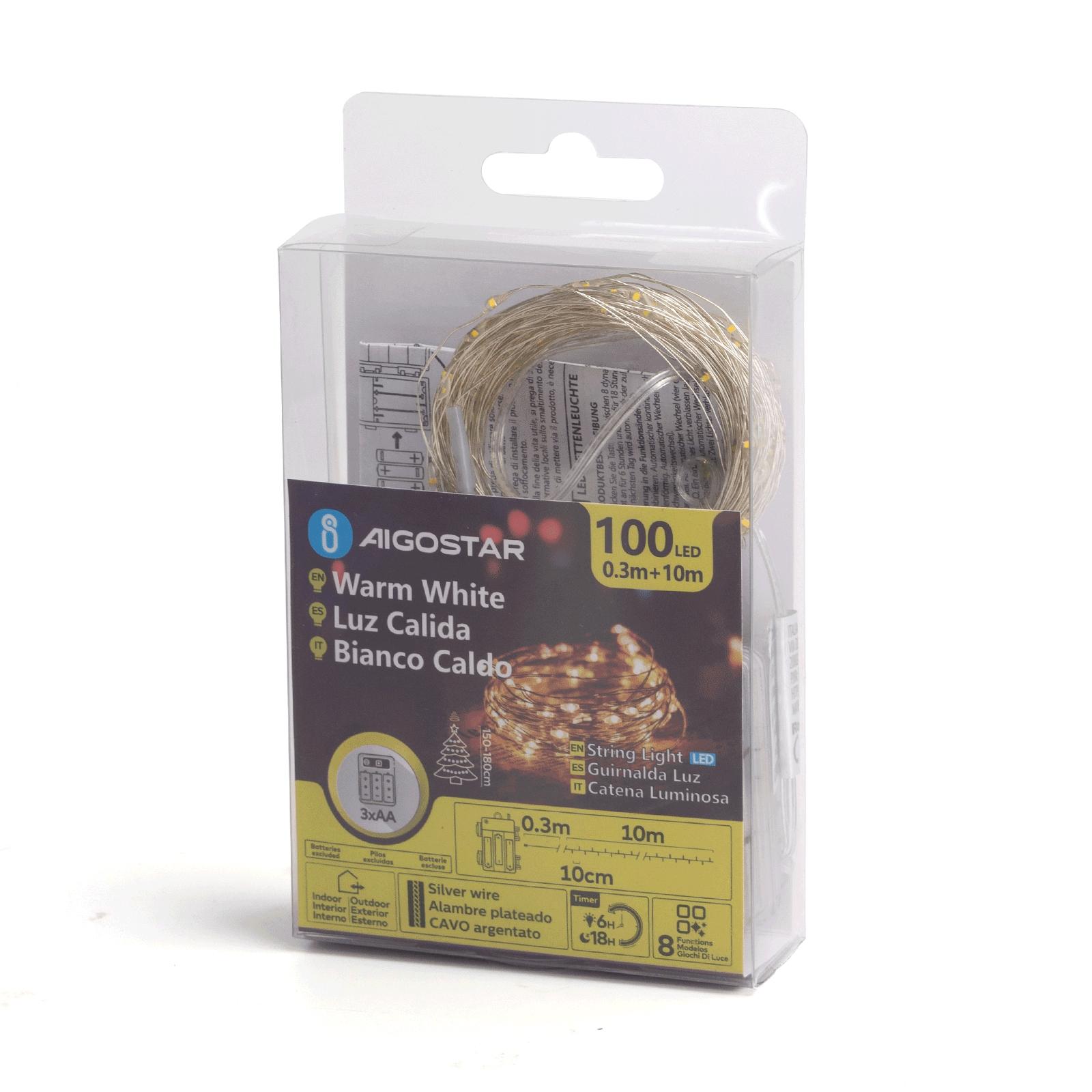 3AA battery copper wire string lights, warm white, 10m