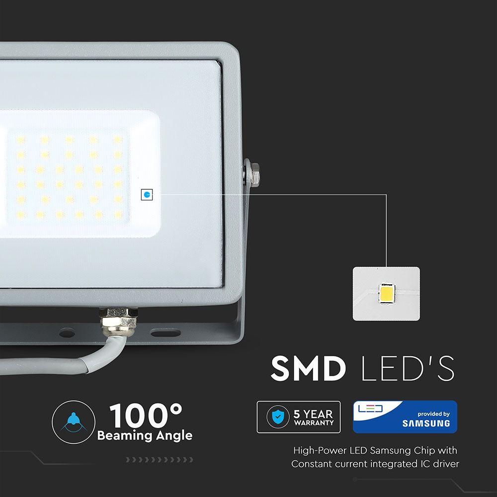 30W Naświetlacz LED SMD, Chip SAMSUNG, Barwa:6400K, Obudowa: Szara , VTAC, SKU 456