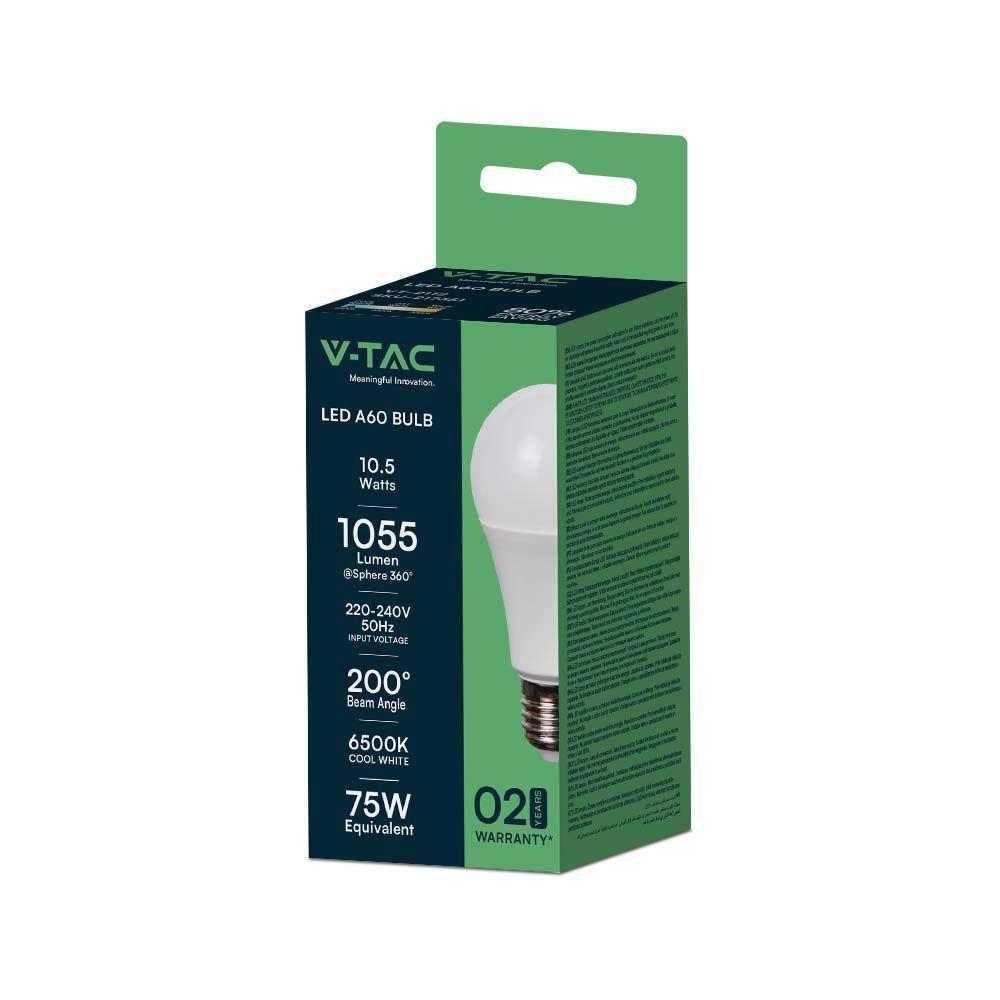 10.5W A60 Żarówka LED, Barwa:6500K, Trzonek: E27, VTAC, SKU 217351