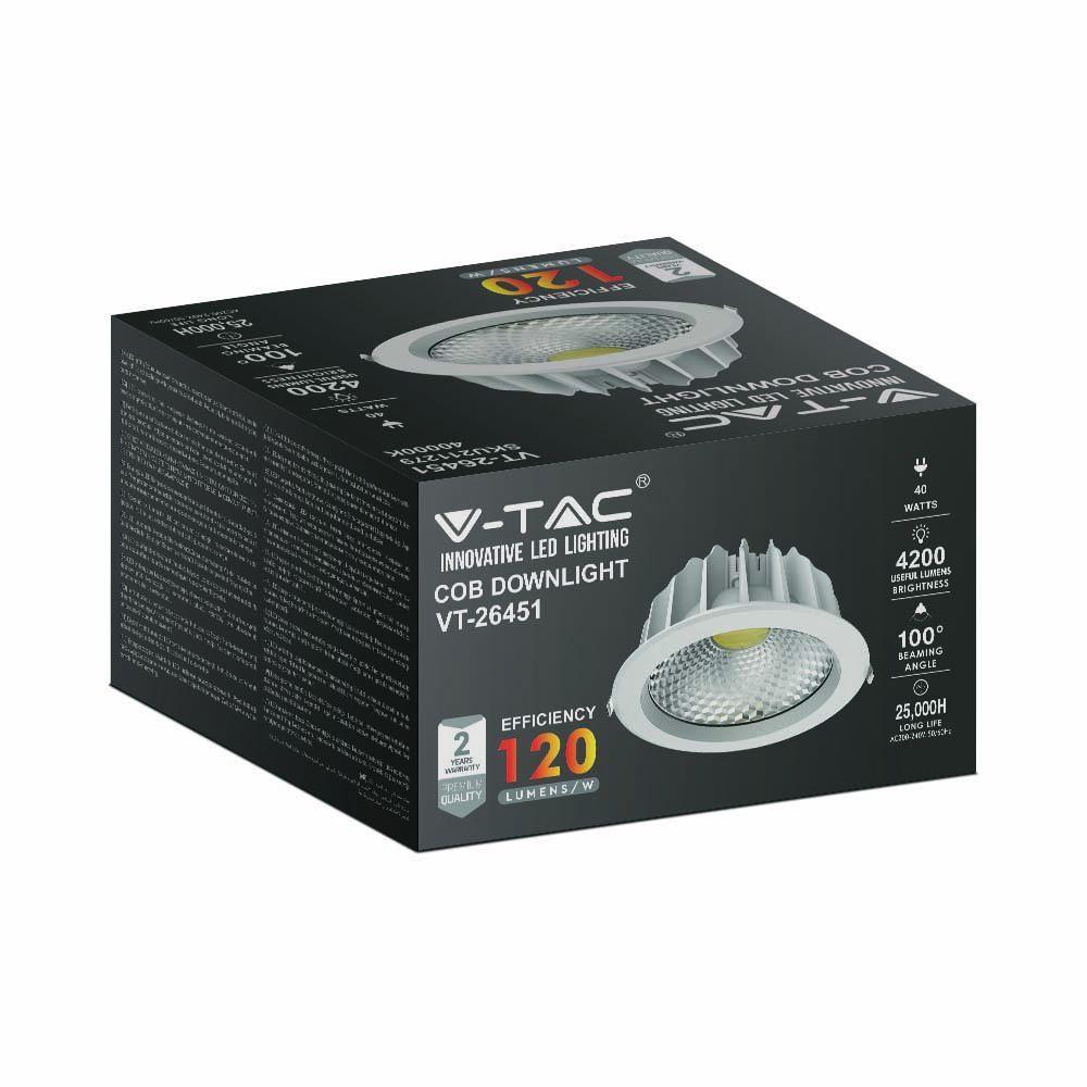 40W Oprawa wpuszczana reflektor LED, Barwa:4000K, HIGH LUMEN, VTAC, SKU 211279