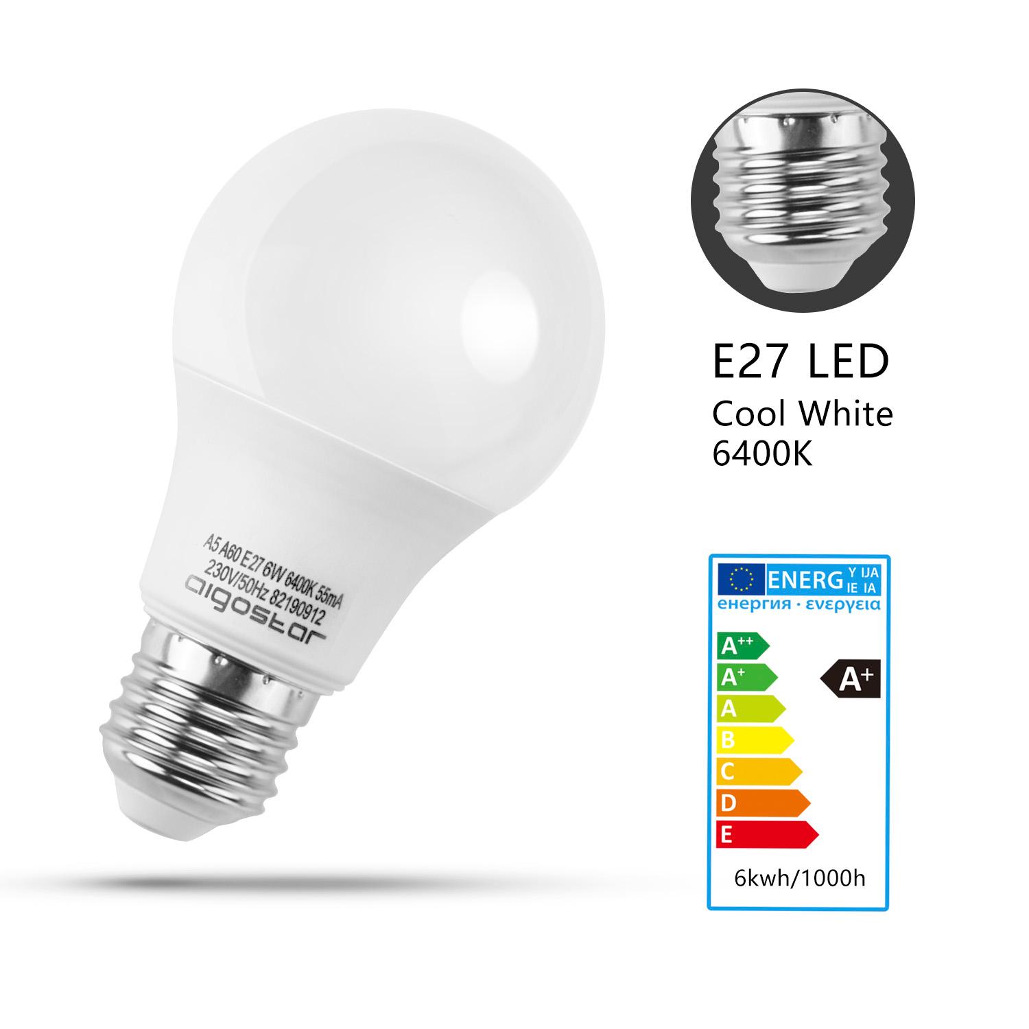 LED E27 A60 6W Barwa Zimna