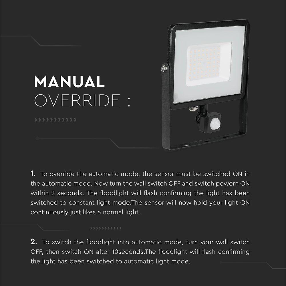 VT-50-S 50W SMD PIR SENSOR FLOODLIGHT SAMSUNG CHIP 6400K BLACK BODY
