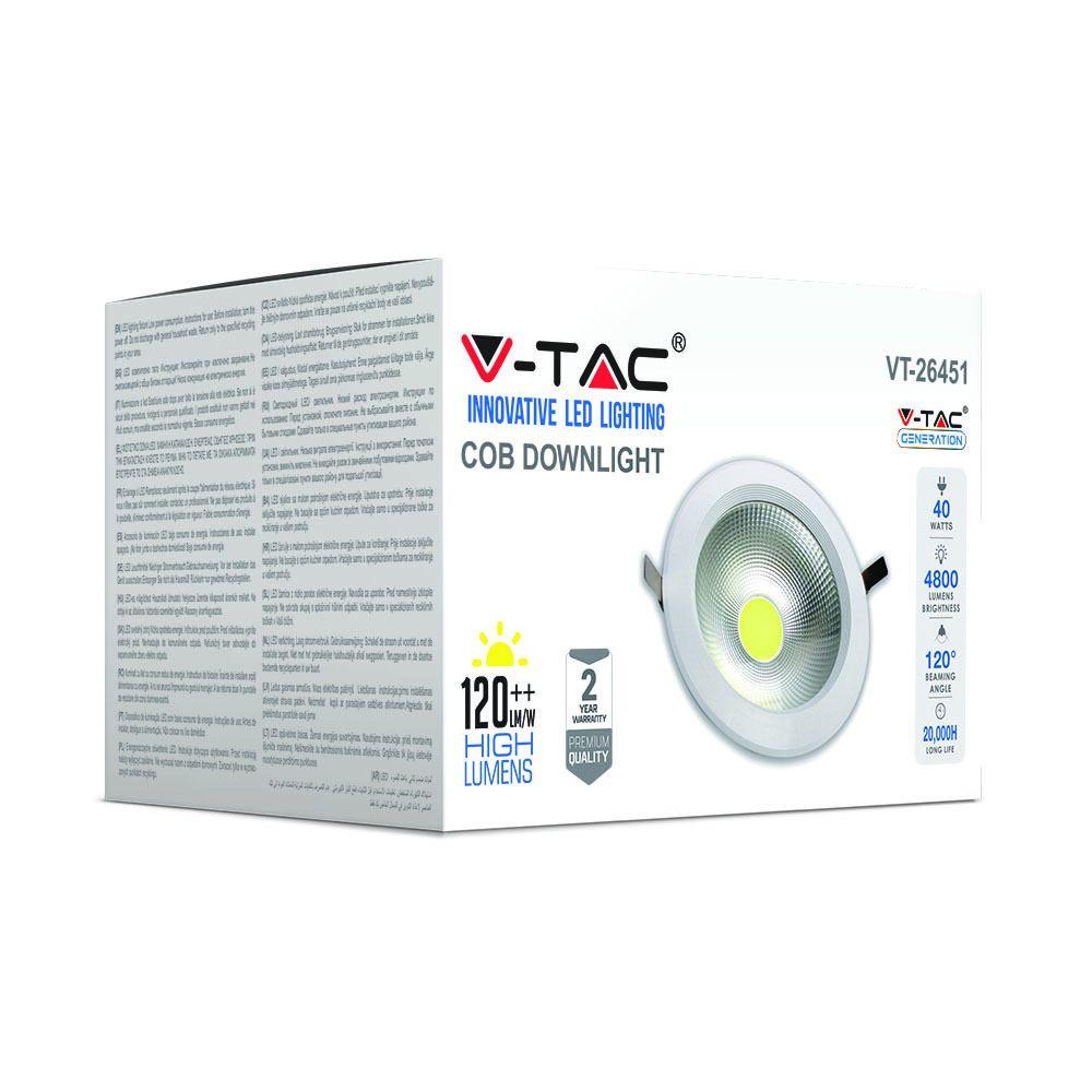 40W Oprawa wpuszczana reflektor LED, Barwa:6000K, HIGH LUMEN, VTAC, SKU 1280