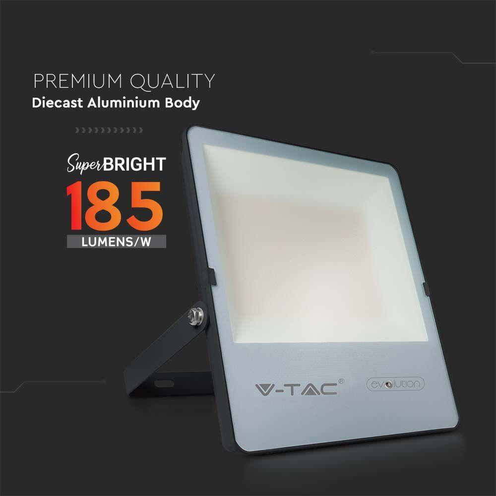 VT-200185 200W LED FLOODLIGHT 6400K BLACK BODY GREY GLASS 185LM/W