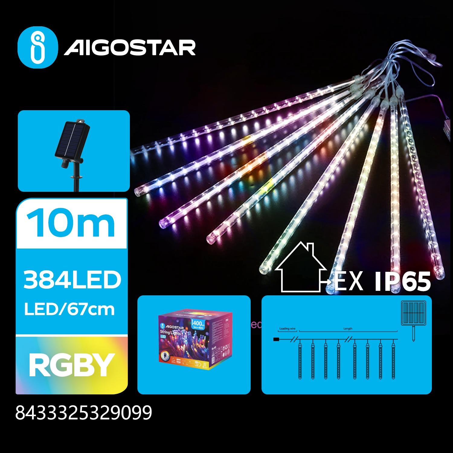 Solar 30cm- meteor shower string lights, RGBY, 10m