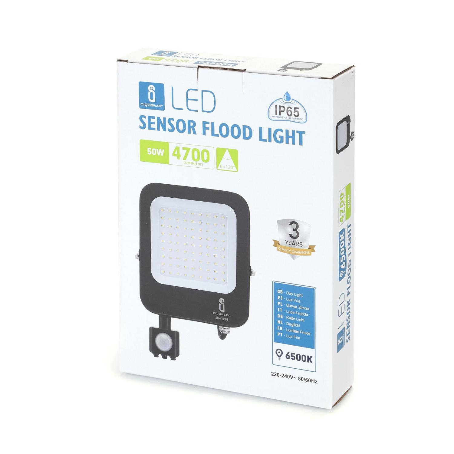 LED Floodlight with Sensor Black 50W