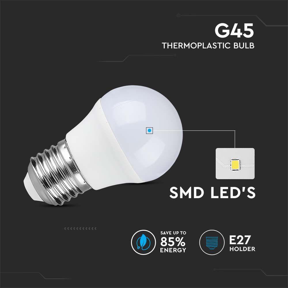 6.5W G45 Żarówka LED, Chip SAMSUNG, Barwa:4000K, Trzonek:E27, VTAC, SKU 21867