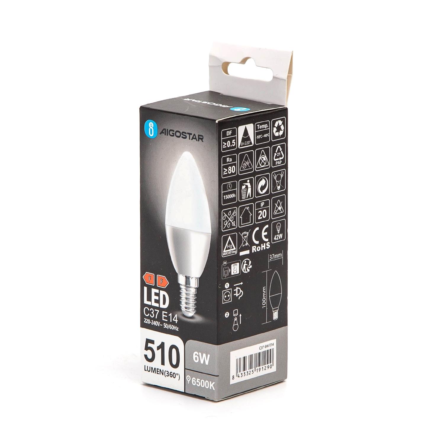 LED C37 E14 6W 6500K(6W,E14,6500K)