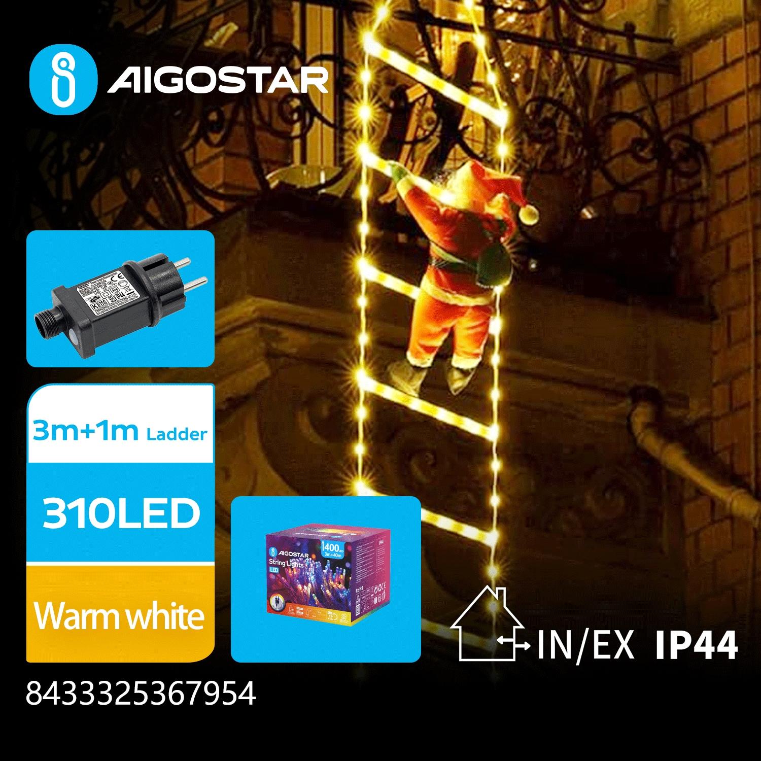 Christmas decorations-Low voltage adapter Father Christmas climbs the ladder-3M+3M Ladder with Father Christmas-Warm white-8blink+time-IP44