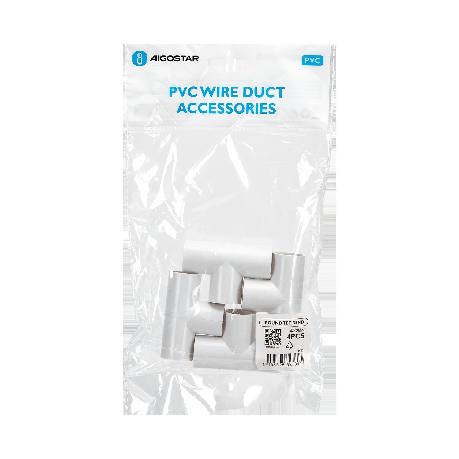 PVC Round Wire Duct Tee Bend White 20mm 4PCS