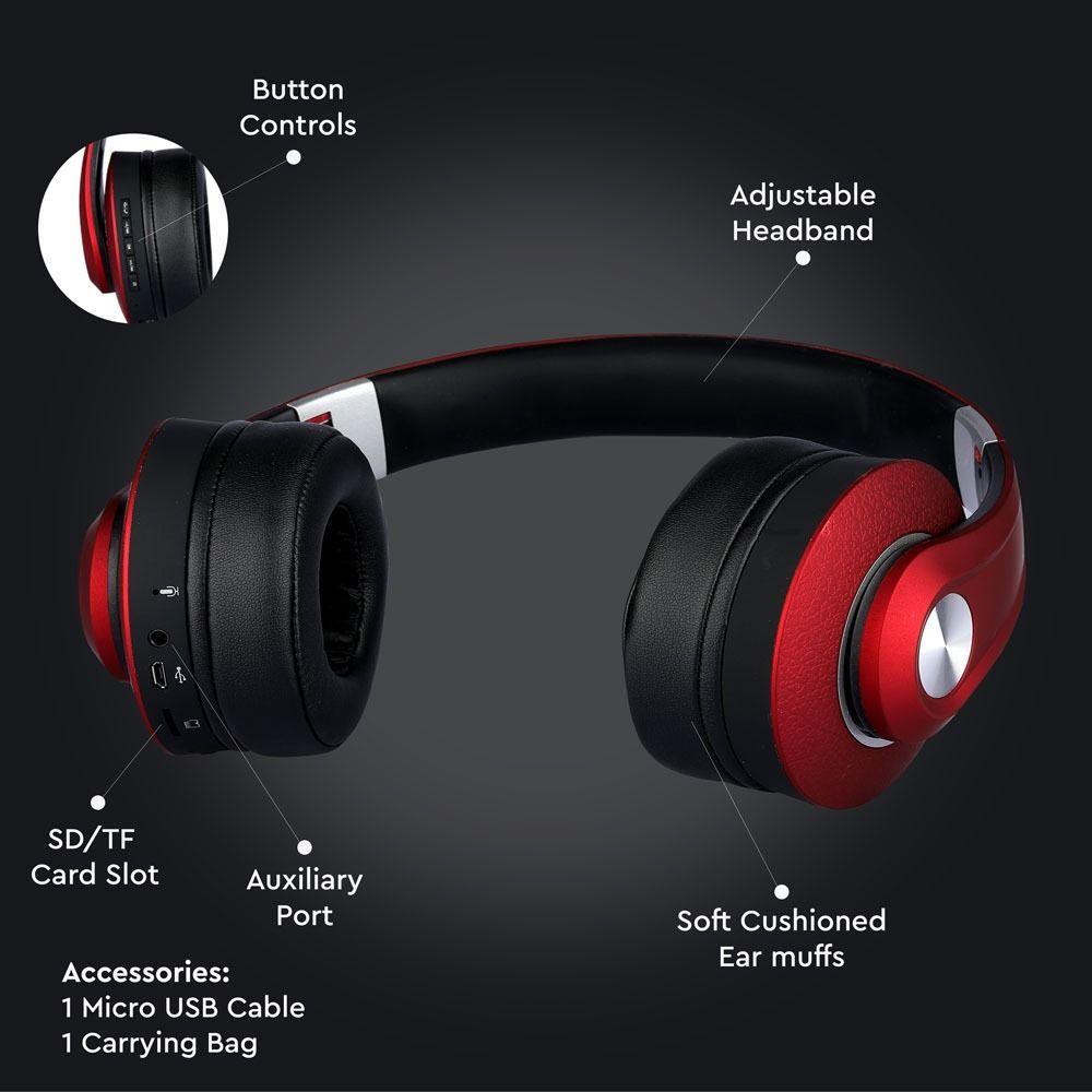 VT-6322 BLUETOOTH WIRELESS HEADPHONE WITH ADJUSTABLE HEAD-500mah-RED