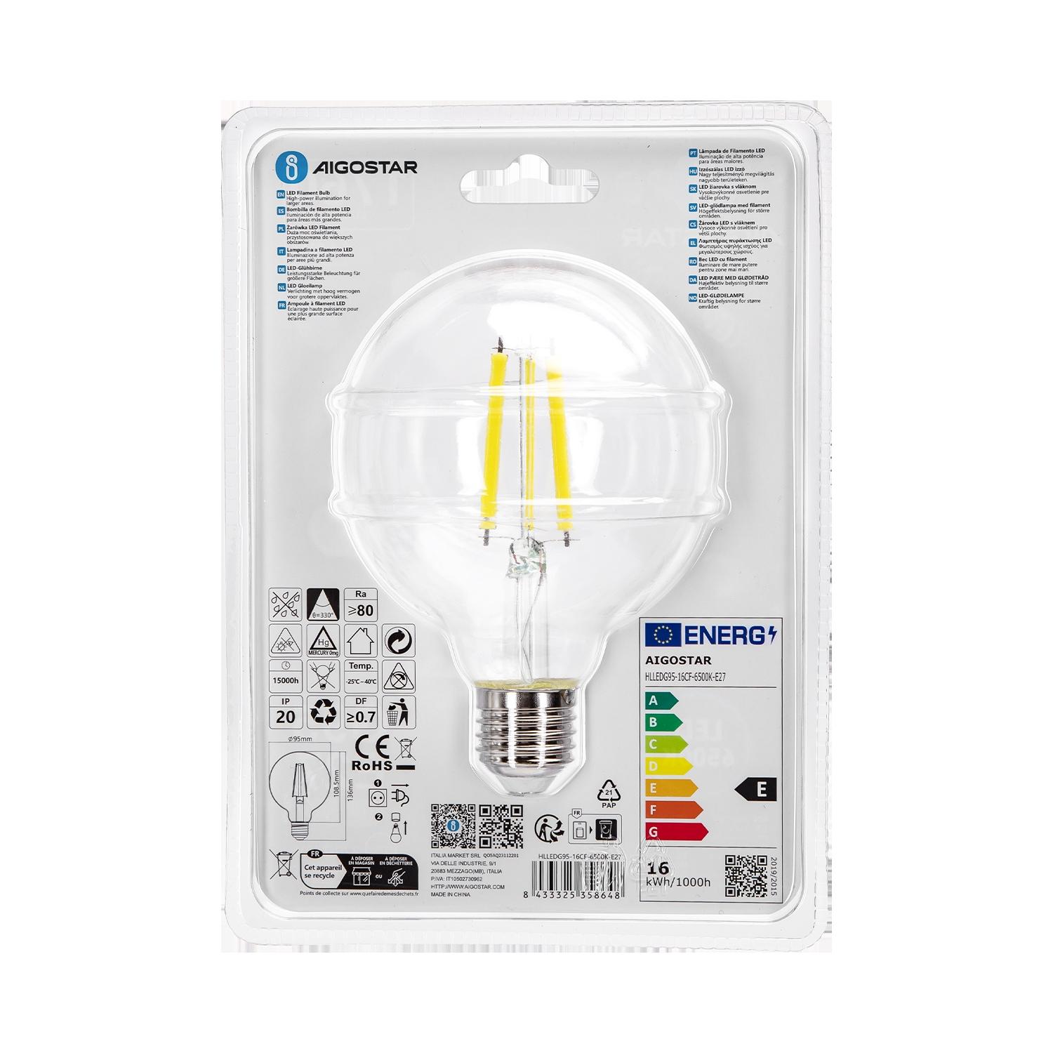 Żarówka LED Filament (Przezroczysta) G95 E27 16W