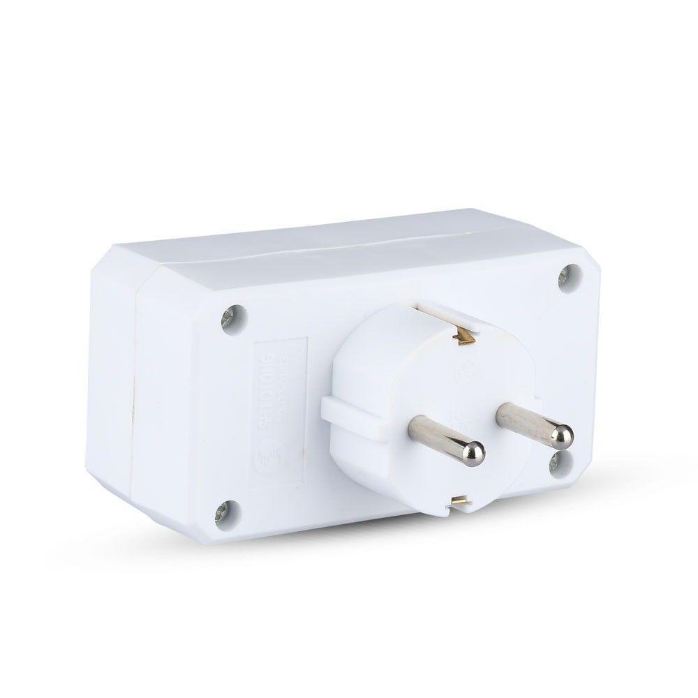 VT-1006-2 2 WAYS ADAPTER WITH EARTHING CONTACT 10/16A 250V-WHITE