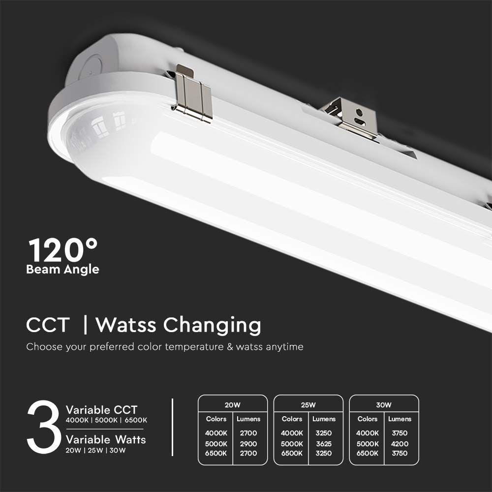 20W/25W/30W Lampa zintegrowana z czujnikiem, Długość: 120cm, Chip Samsung, Barwa: 3w1, Skuteczność: 135lm/W / IK10       , VTAC, SKU 23074