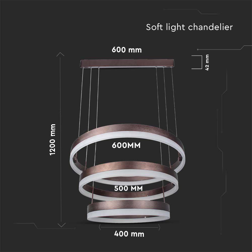 92W Lampa Wisząca, Klosz: Aluminium, Barwa:3000K, Ściemniana, Brązowy, VTAC, SKU 213991