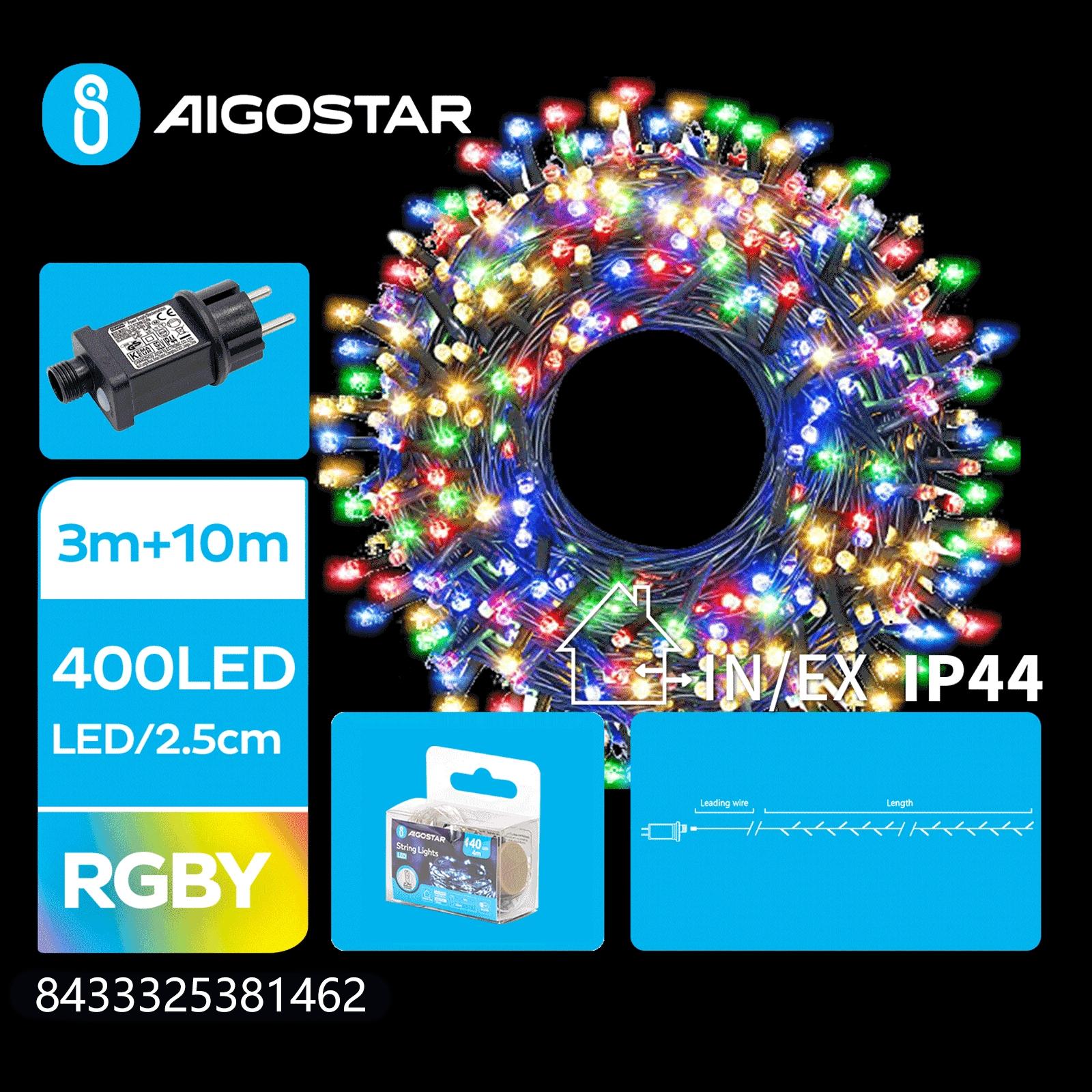 Low Voltage Firecracker Flat String Lights-RGBY-3M+10M-400LED-2.5CM/LED-green black wire-8blink+time+IP44