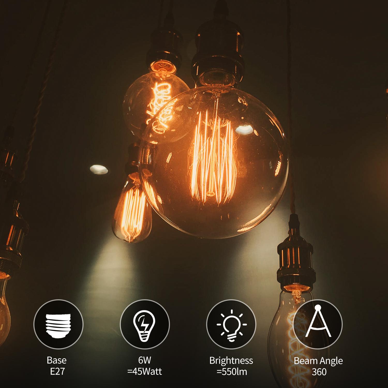 LED Filament Bulb (Amber) G125 E27 6W