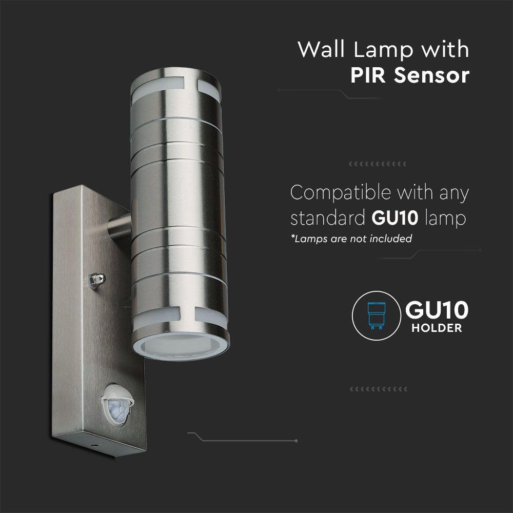 VT-7632S GLASS GU10 WALL FITTING SENSOR STAINLESS STEEL BODY(H:21.5CM) 2 WAY IP44